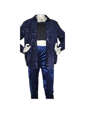 Blue Sequin Velvet Blouse First Love Small NWT ✨ Luxe Night-Out Top